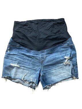 Isabel Ingrid Maternity Midi Denim Shorts Distressed Size 10 Distressed